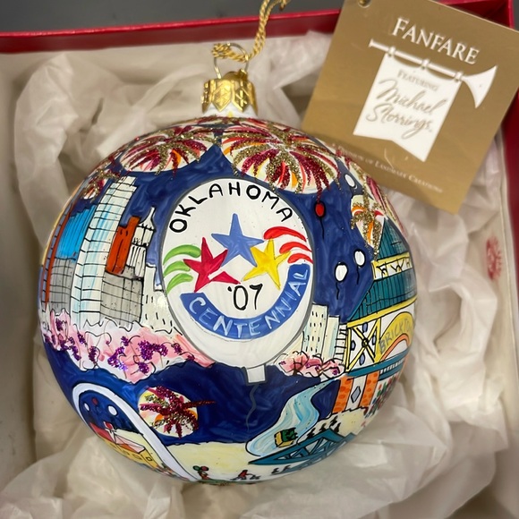 Landmark Creations Michael Storrings Oklahoma Centennial Painted Glass Ornament - Picture 1 of 8